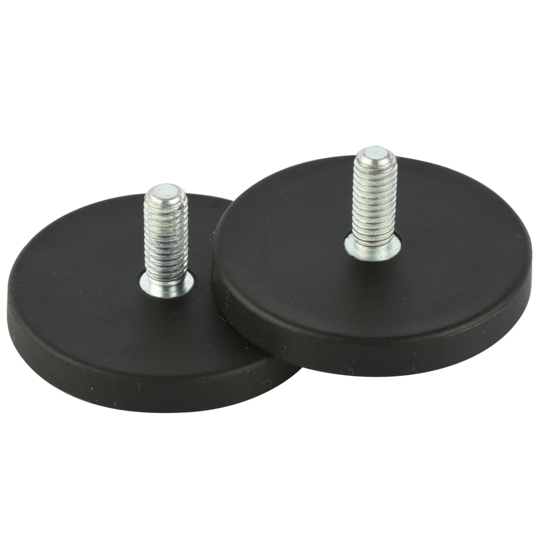 D88 with M5, M6, M8, M10 Screwed Bush Rubber Coated Pot Magnet 55kg Pul