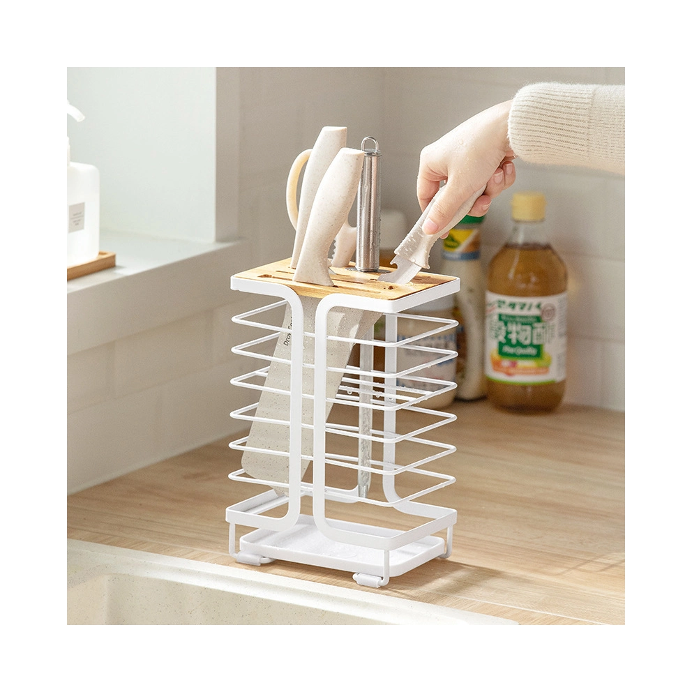 Holder Magnetic Wood Block Bamboo Stand Kitchen Without Knives Double Side Knife Storage