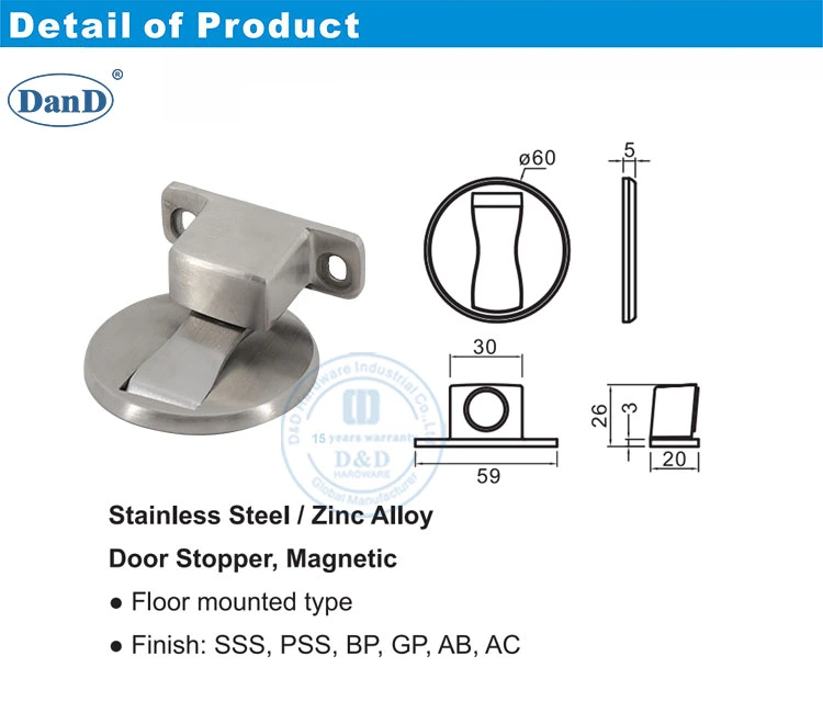 Floor Mount Magnetic Door Stopper Stainless Steel Solid Door Stop